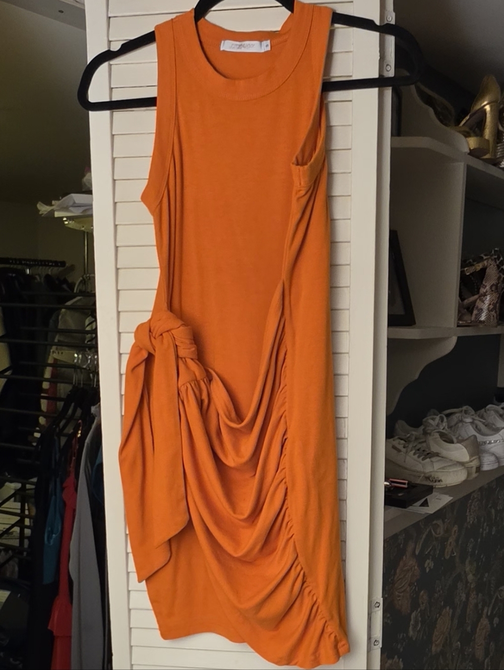 Source Unknown Bold Orange Sleeveless Knot Mini Dress